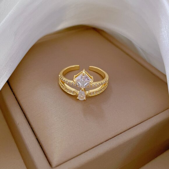 3/$35 Gold Plated Ring with Crystal Accents Adjustable Dainty Stackable Fashion - Picture 4 of 5